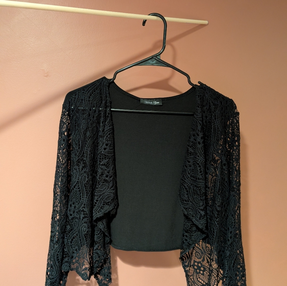 Black Lace Shrug with Waterfall Front